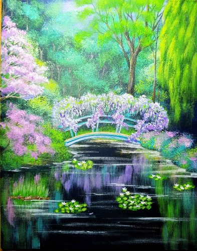 Lorna, Monet's garden, acrylic.
